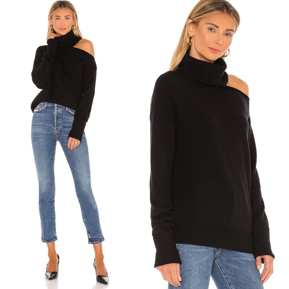 Paige Black Turtleneck Sweater Shoulder Cut Out Womens Size XS Wool Knit Boho - Picture 2 of 15